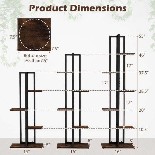 3 Pieces Tall Wood Plant Stand Set 4+5+6-Tier Indoor Flower Stands-Rustic Brown