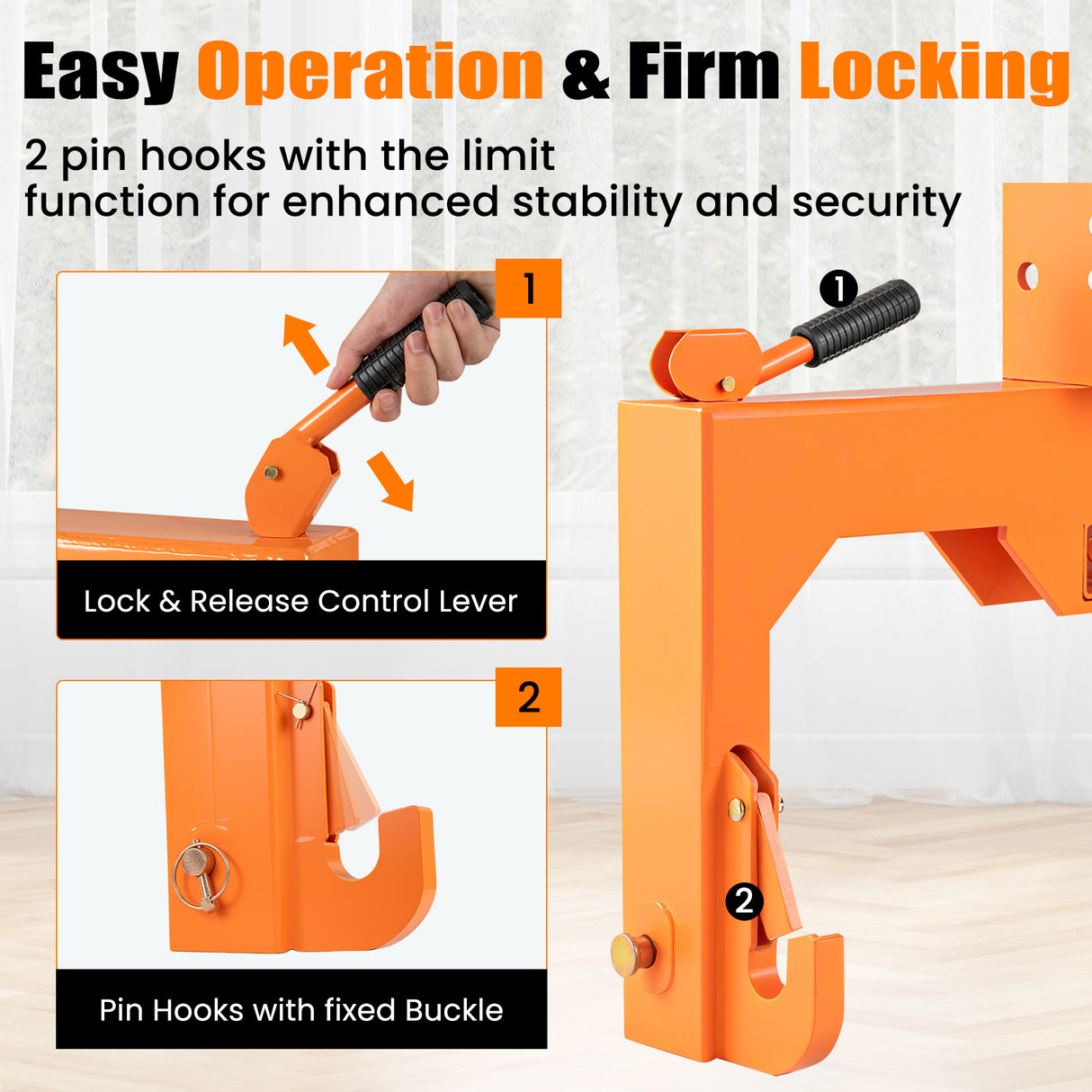 3-Point Quick Hitch with 5 Level Adjustable Bolt for Farming-Orange