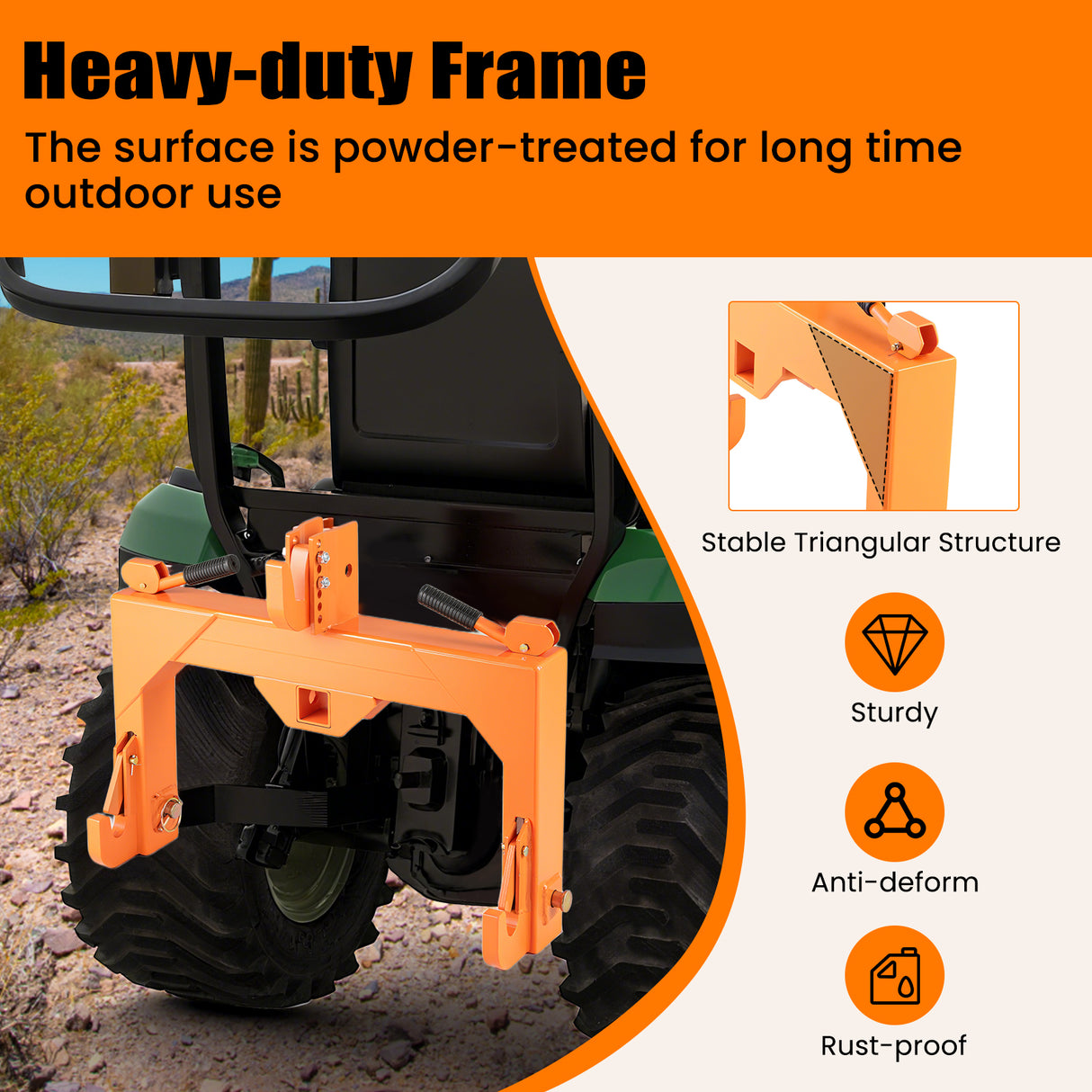 3-Point Quick Hitch with 5 Level Adjustable Bolt for Farming-Orange