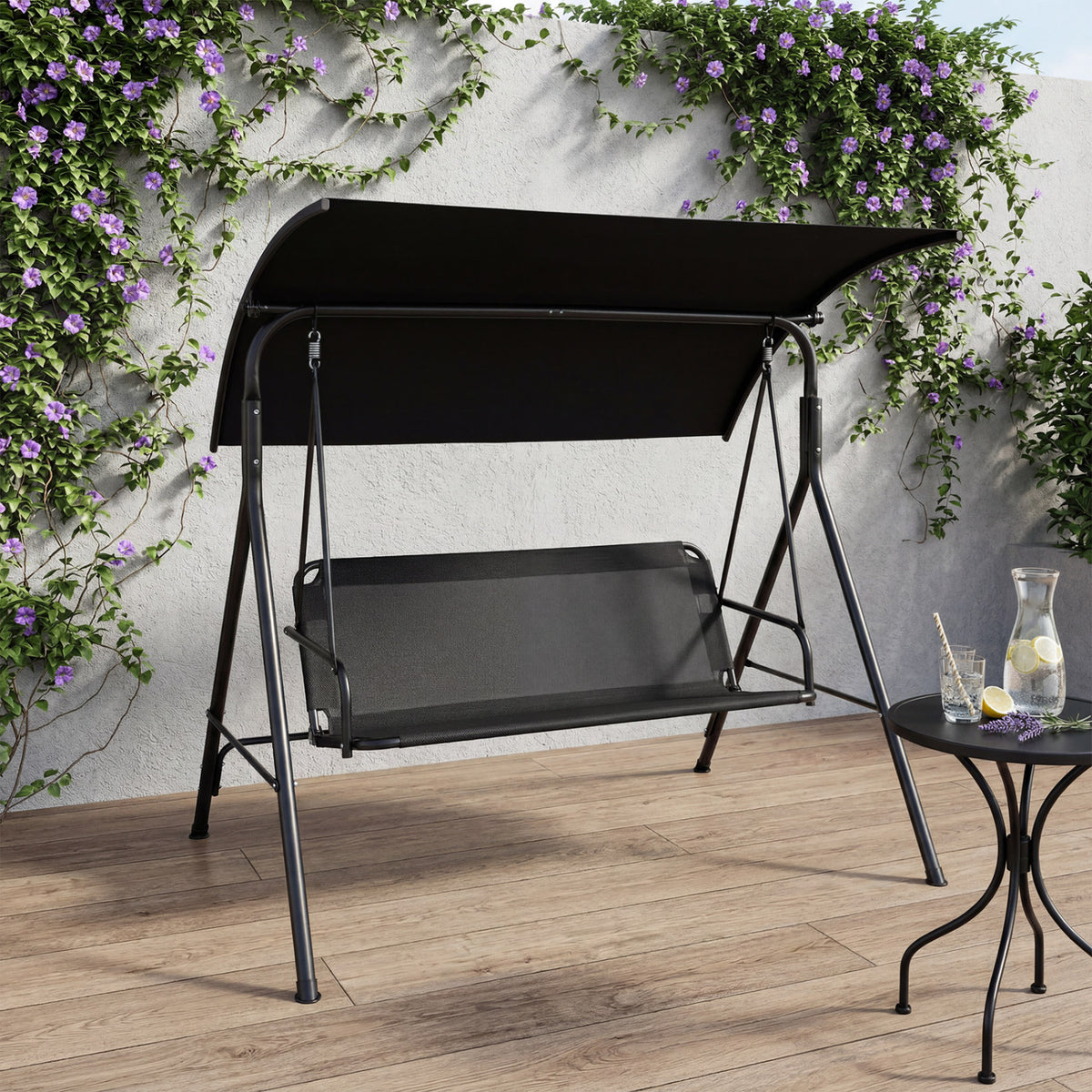 3-Seat Outdoor Patio Swing Chair with Breathable Mesh Fabrics-Beige