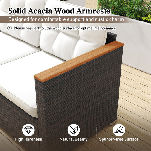 3-Seat Patio Couch Sofa with Deep Seating and Cushion-White