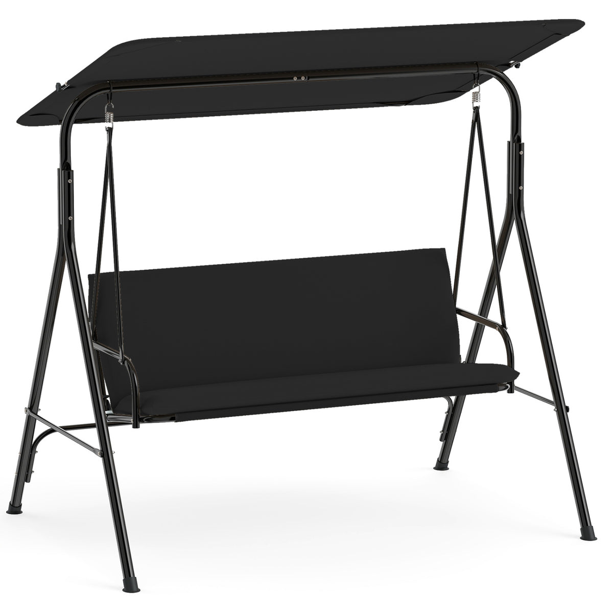 3-Seat Patio Swing Chair with Adjustable Canopy & Removable Cushion-Black