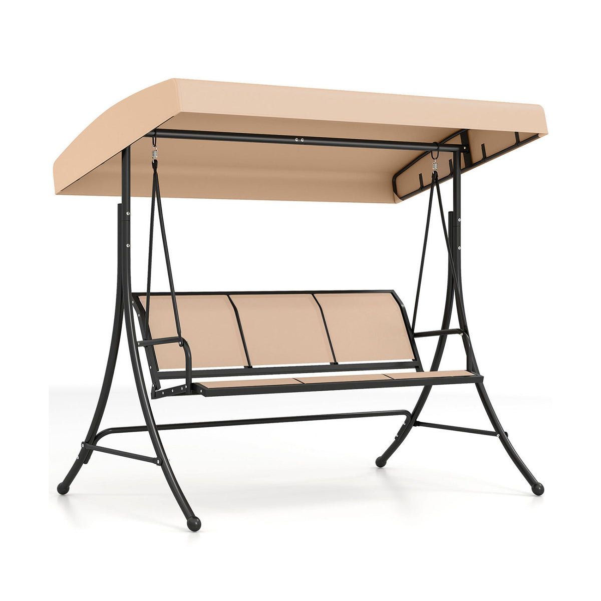3-Seat Patio Swing Chair with Adjustable Canopy -Beige