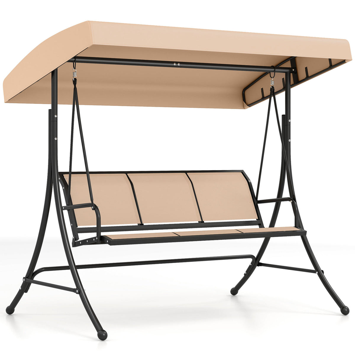 3-Seat Patio Swing Chair with Adjustable Canopy -Black