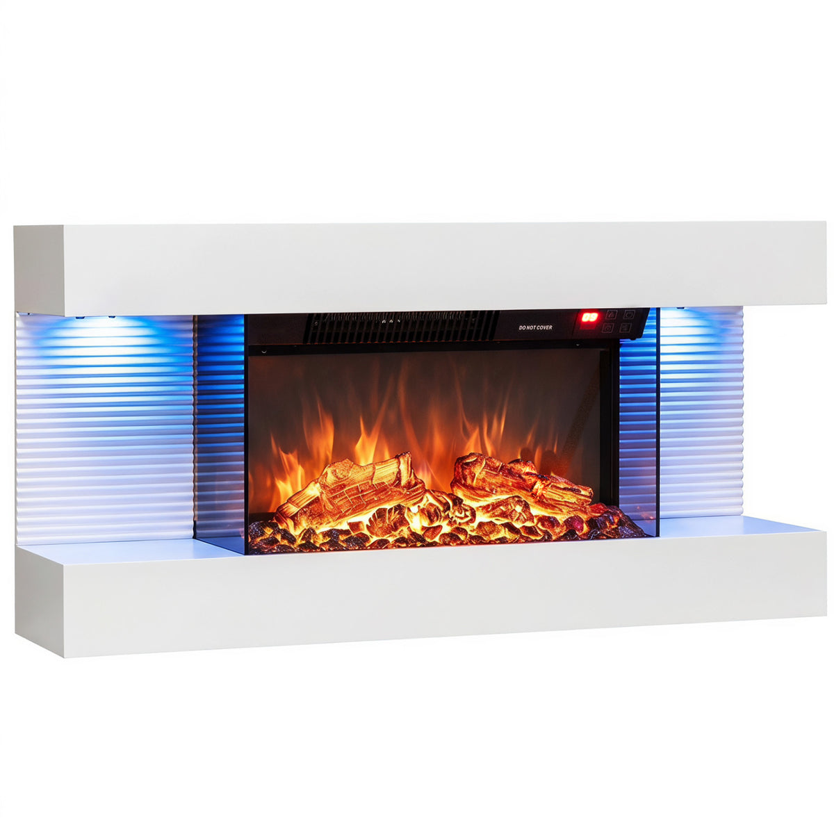 3-Sided White Wall Mount Electric WiFi Fireplace with Floating Mantel and 12 Flame Ambient Colors-32 inch