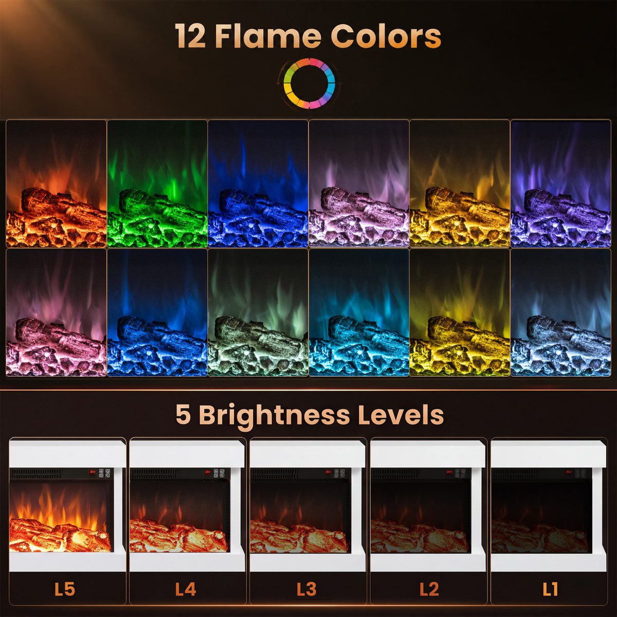 3-Sided White Wall Mount Electric WiFi Fireplace with Floating Mantel and 12 Flame Ambient Colors-32 inch