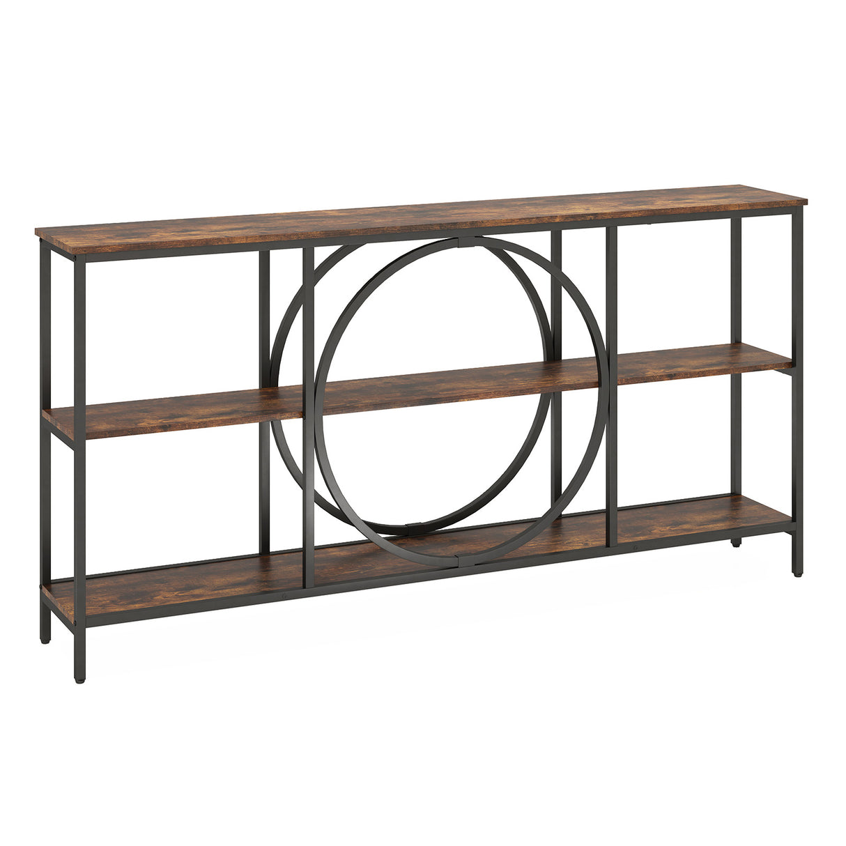 3-Tier Console Table with Faux Marble Top and Storage Shelves for Hallway Living Room-Rustic Brown