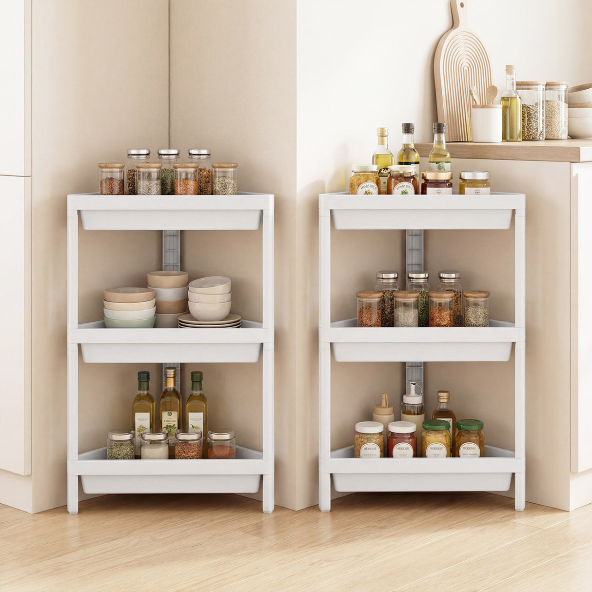 3-Tier Corner Shower Caddy 2-Pack with Detachable Design-White