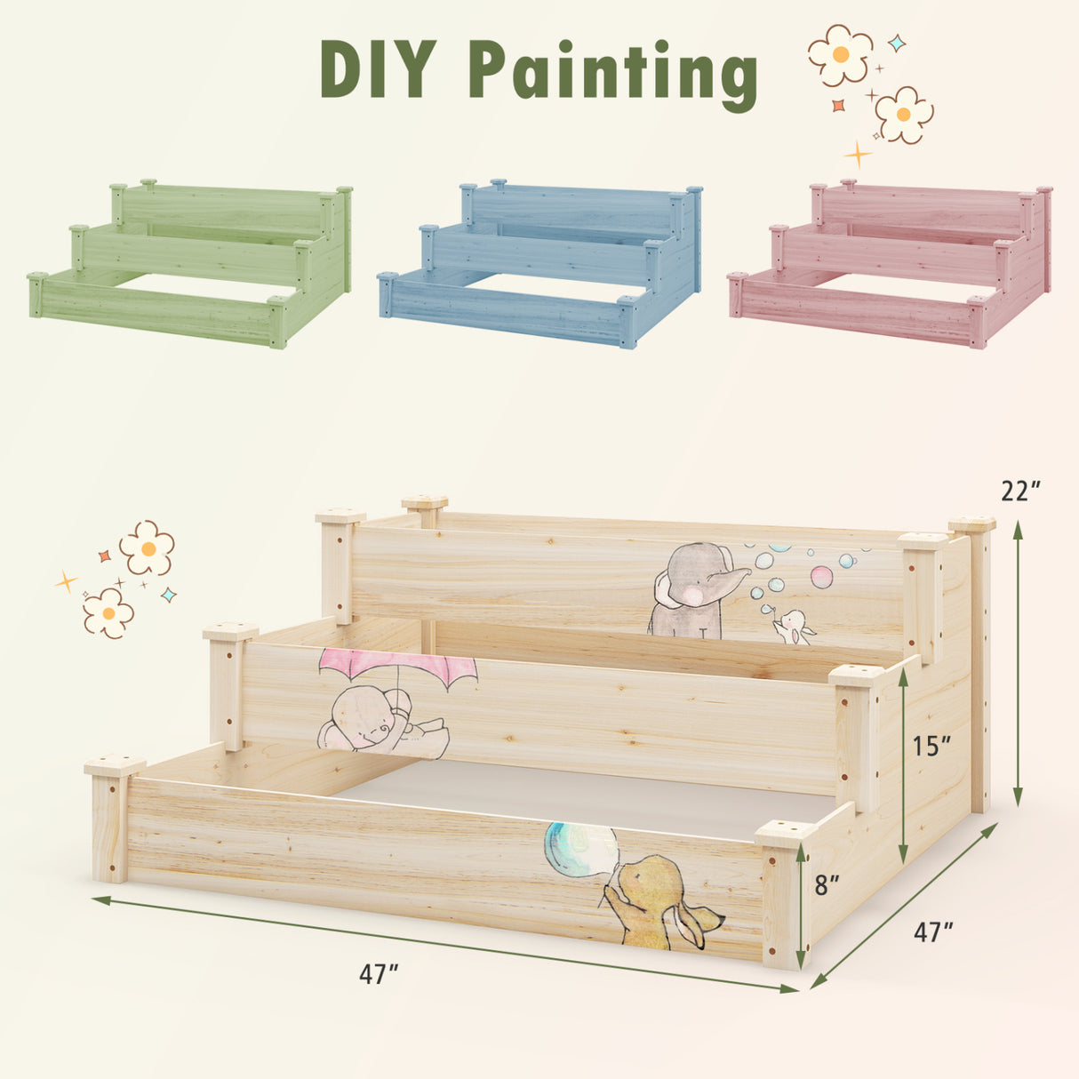 3 Tier Elevated Wooden Vegetable Garden Bed