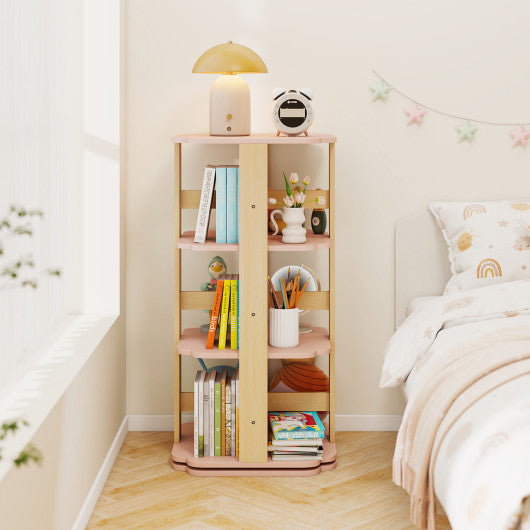 3-Tier Freestanding Corner Toddler Book Rack with 12 Sectors-Pink