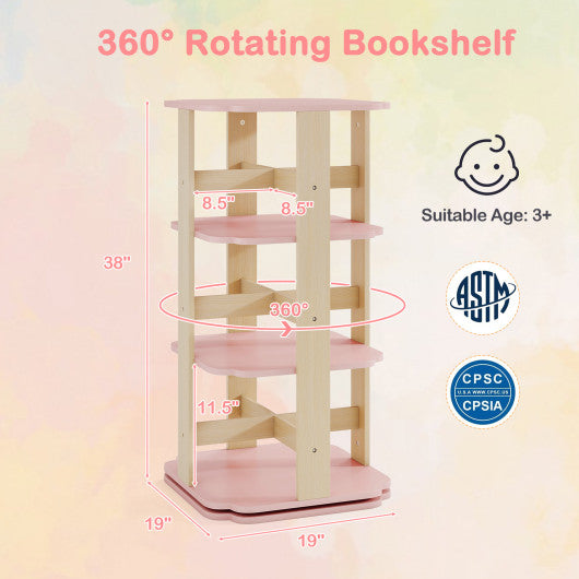 3-Tier Freestanding Corner Toddler Book Rack with 12 Sectors-Pink