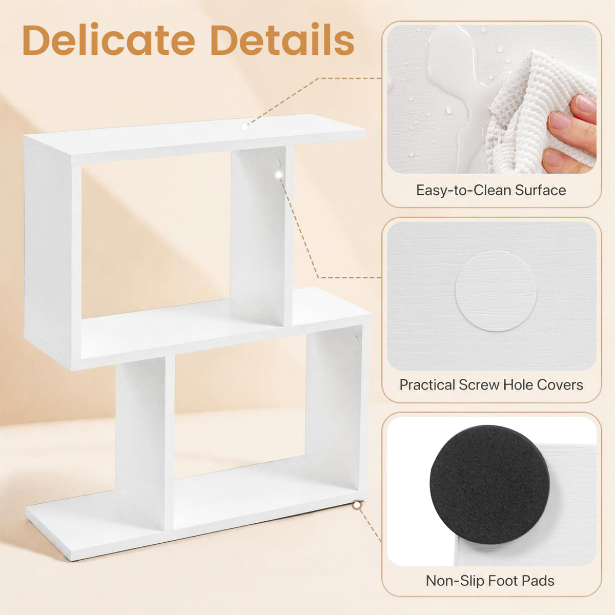 3-Tier Geometric Bookshelf Freestanding Display Shelf Side Table Set of 2-White