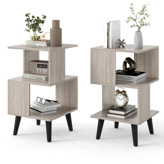 3-Tier Geometric Bookshelf Set of 2 with Open Storage Shelves