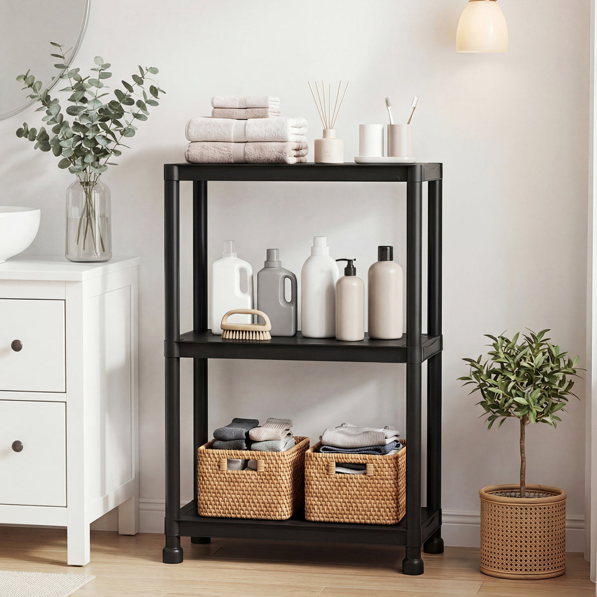 3-Tier Heavy-Duty Plastic Storage Shelves Freestanding Garage Shelving Unit