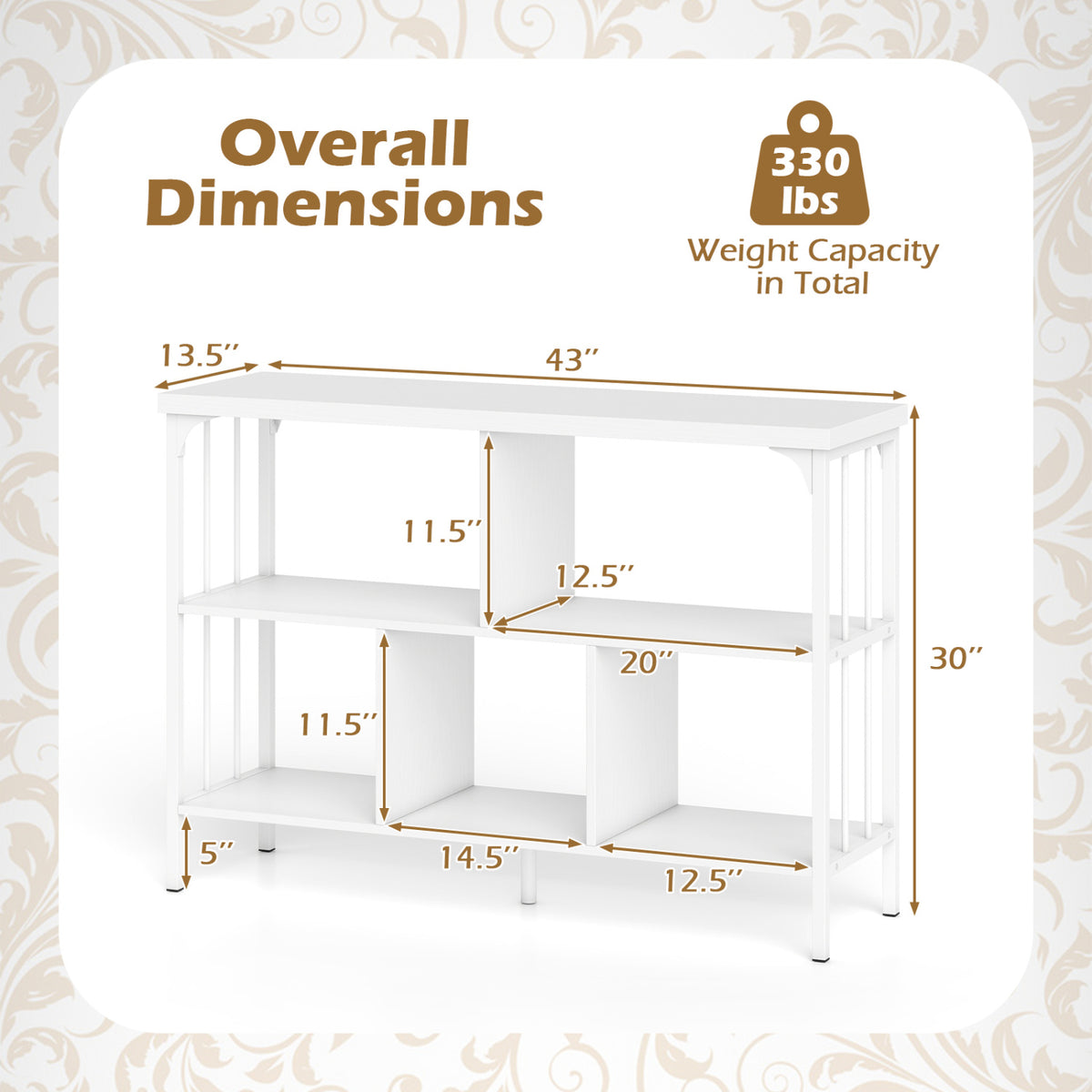 3-Tier Horizontal Cubby Bookshelf with Open Shelves-White