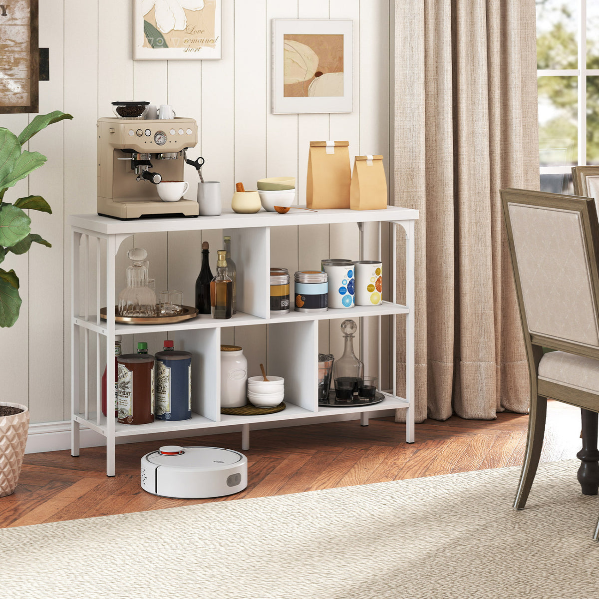 3-Tier Horizontal Cubby Bookshelf with Open Shelves-White