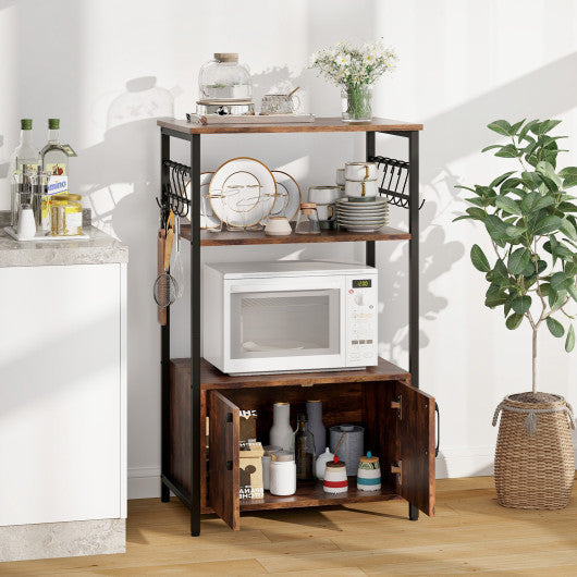 3-Tier Kitchen Baker €™s Rack with Cabinet and 2 Open Shelves-Brown