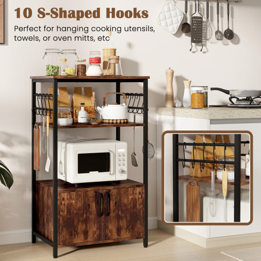 3-Tier Kitchen Baker €™s Rack with Cabinet and 2 Open Shelves-Brown