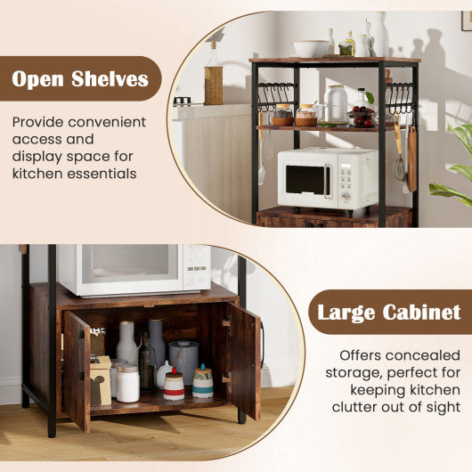 3-Tier Kitchen Baker €™s Rack with Cabinet and 2 Open Shelves-Brown