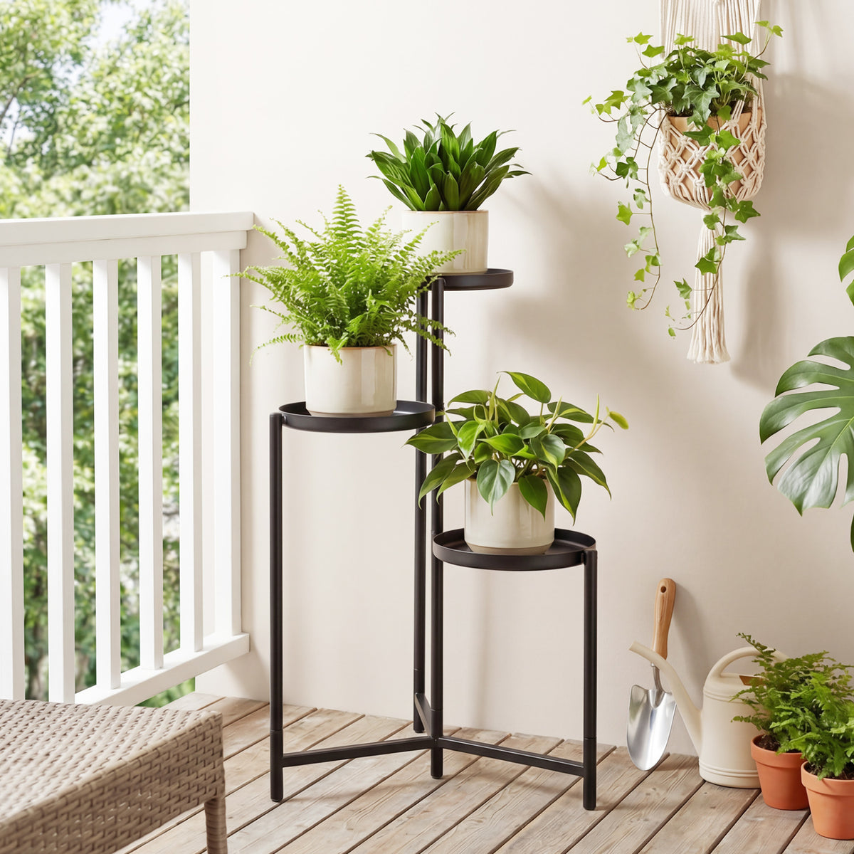 3-Tier Metal Plant Stand Indoor Outdoor Tall Corner Flower Pot Holder Display Rack