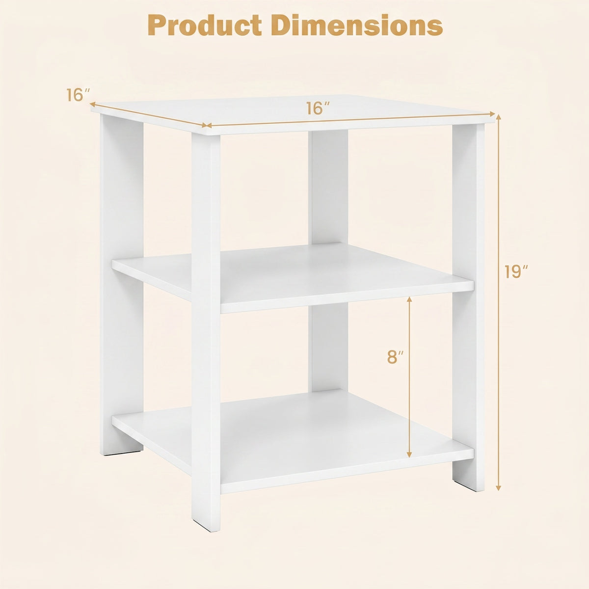 3-Tier Modern Nightstand Square Side Table with Open Storage Shelves Set of 2-White
