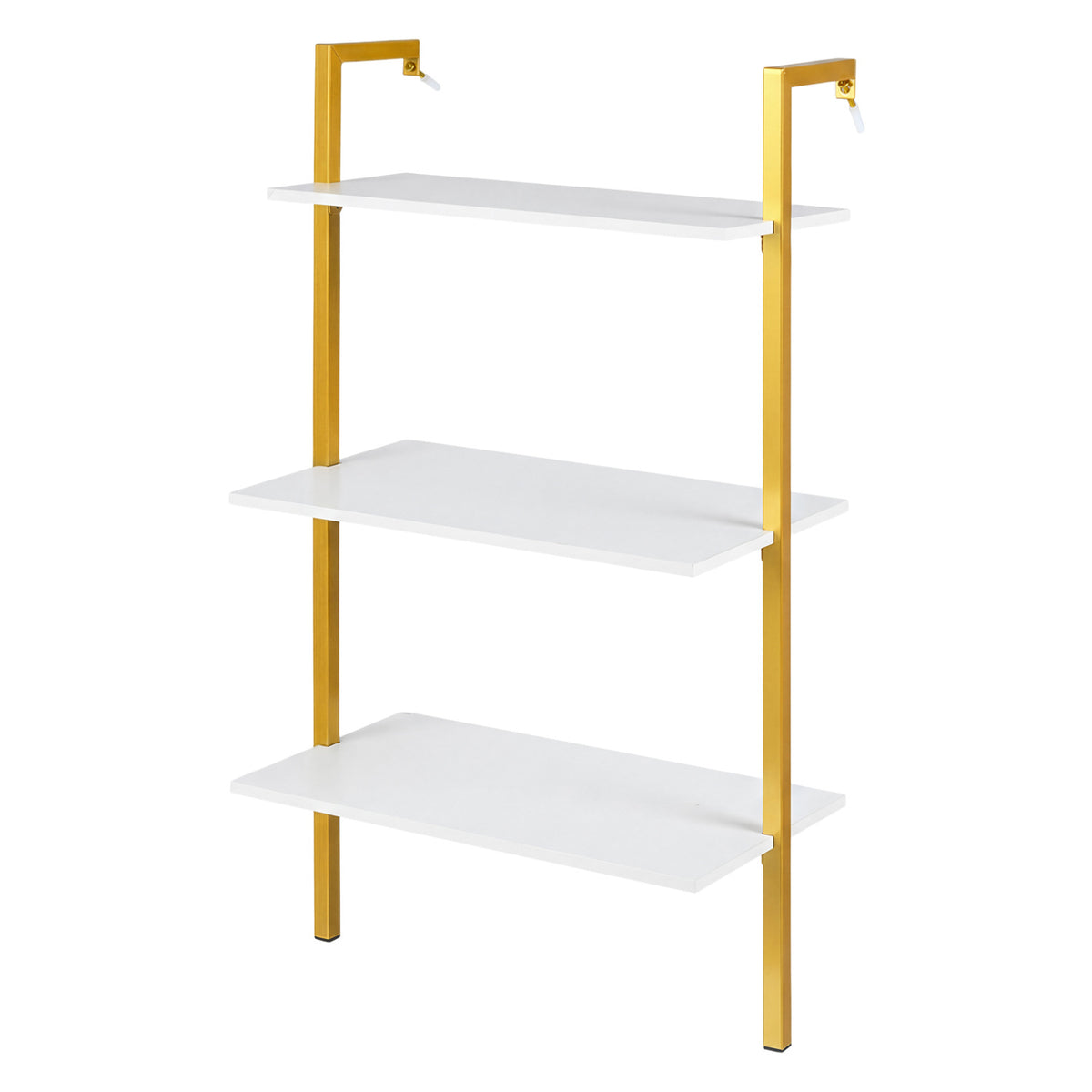 3-Tier Modern Wall Mounted Shelves Wooden Floating Shelving Unit Metal Ladder Bookshelf-White