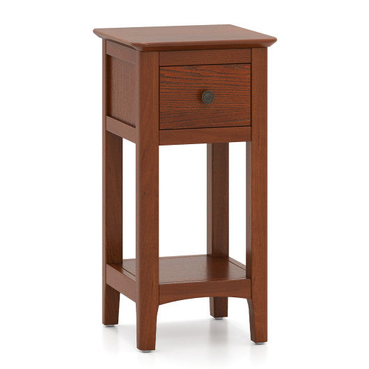 3-Tier Nightstand with Drawer and Open Storage Shelf-Walnut