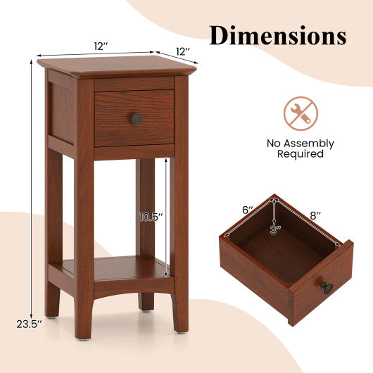 3-Tier Nightstand with Drawer and Open Storage Shelf-Walnut
