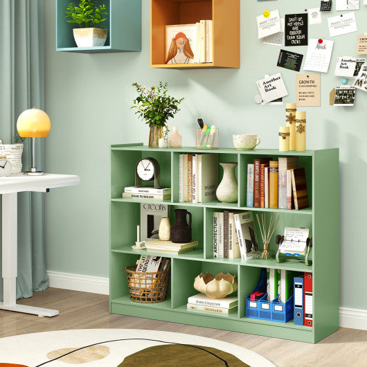 3-Tier Open Bookcase 8-Cube Floor Standing Storage Shelves-Green
