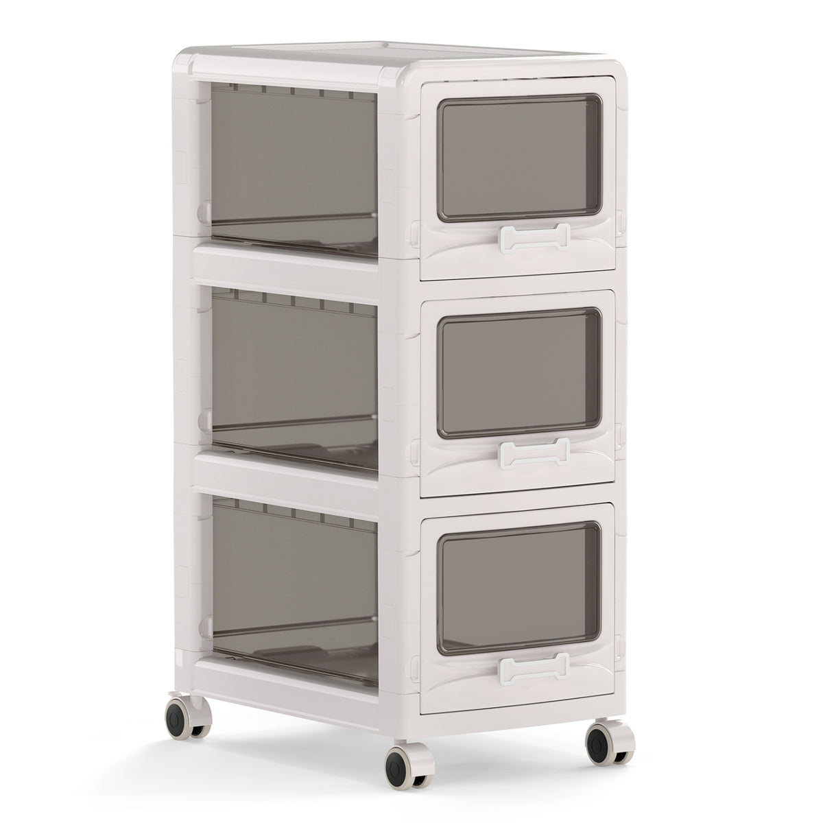 3-Tier Plastic Drawer Storage Organizer Rolling Cart with 3/4/5 Drawers and Lockable Wheels