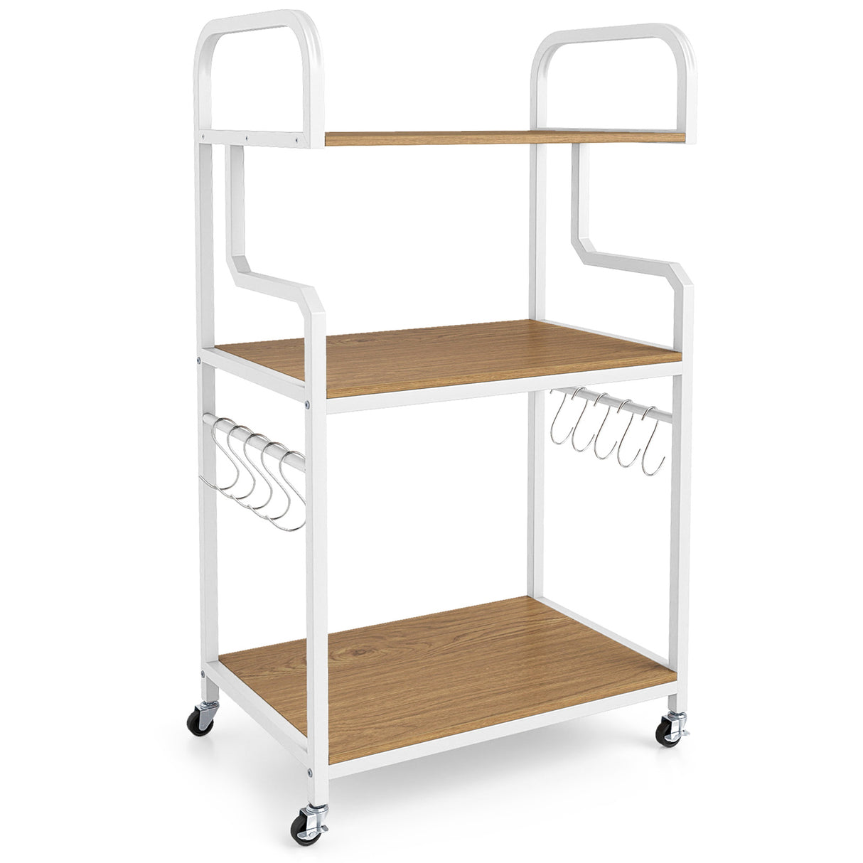 3-Tier Rolling Printer Stand Home Office Large Printer Cart with Storage Shelves-Natural