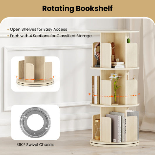 2-Tier Rotating Bookshelf with Dividers and Anti-falling Baffles-Natural