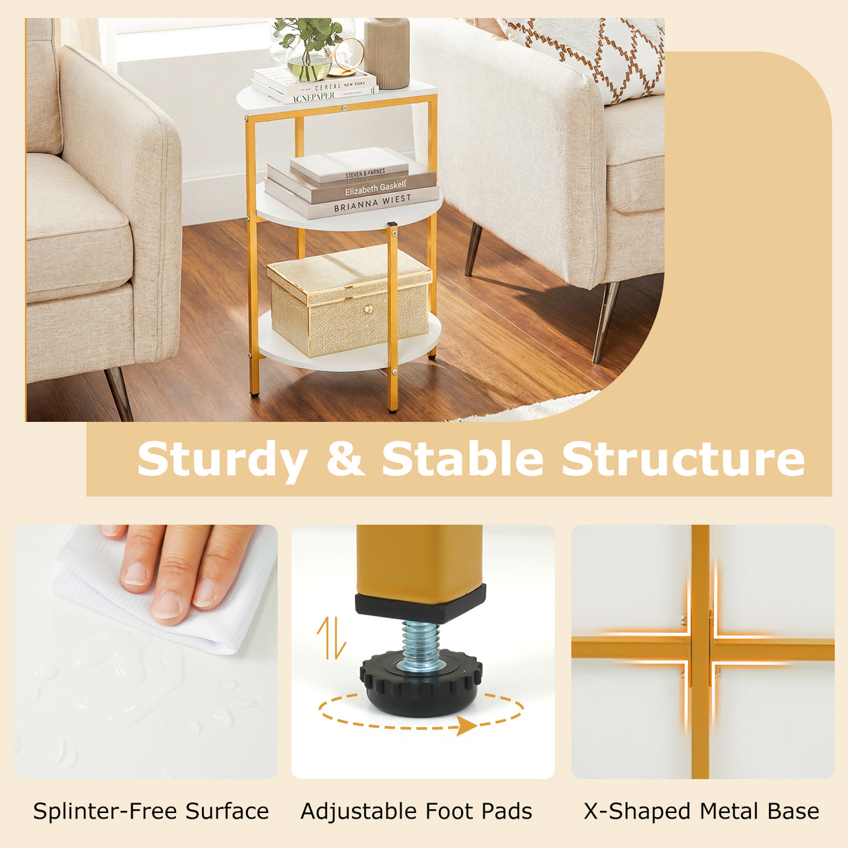3-Tier Round End Table for Small Space and Bedroom Room-Set of 2