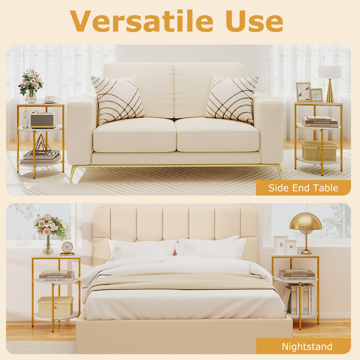 3-Tier Round End Table for Small Space and Bedroom Room-Set of 1