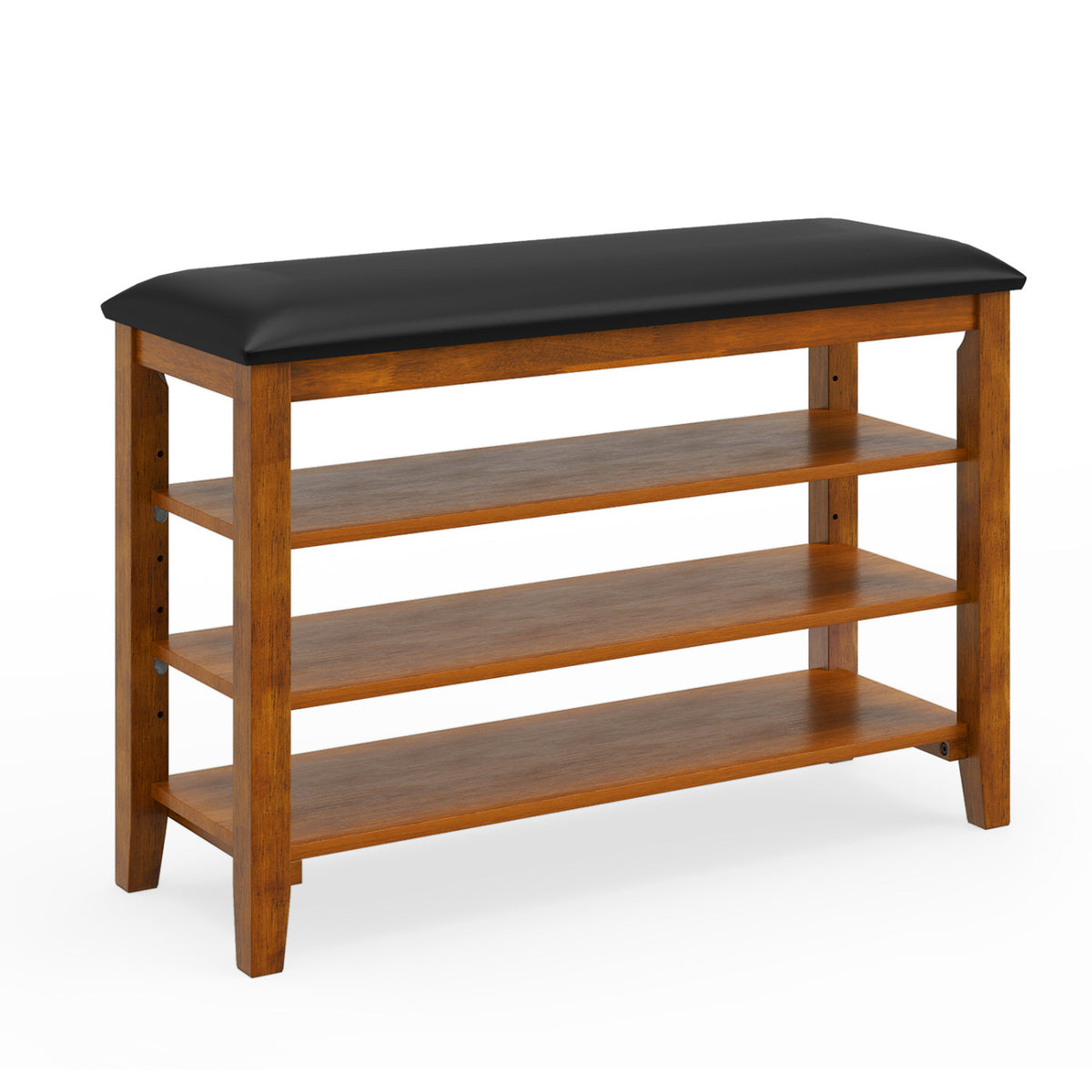 3-Tier Shoe Rack Bench with Adjustable Shelves and Soft Cushion for Entryway and Living Room-Brown