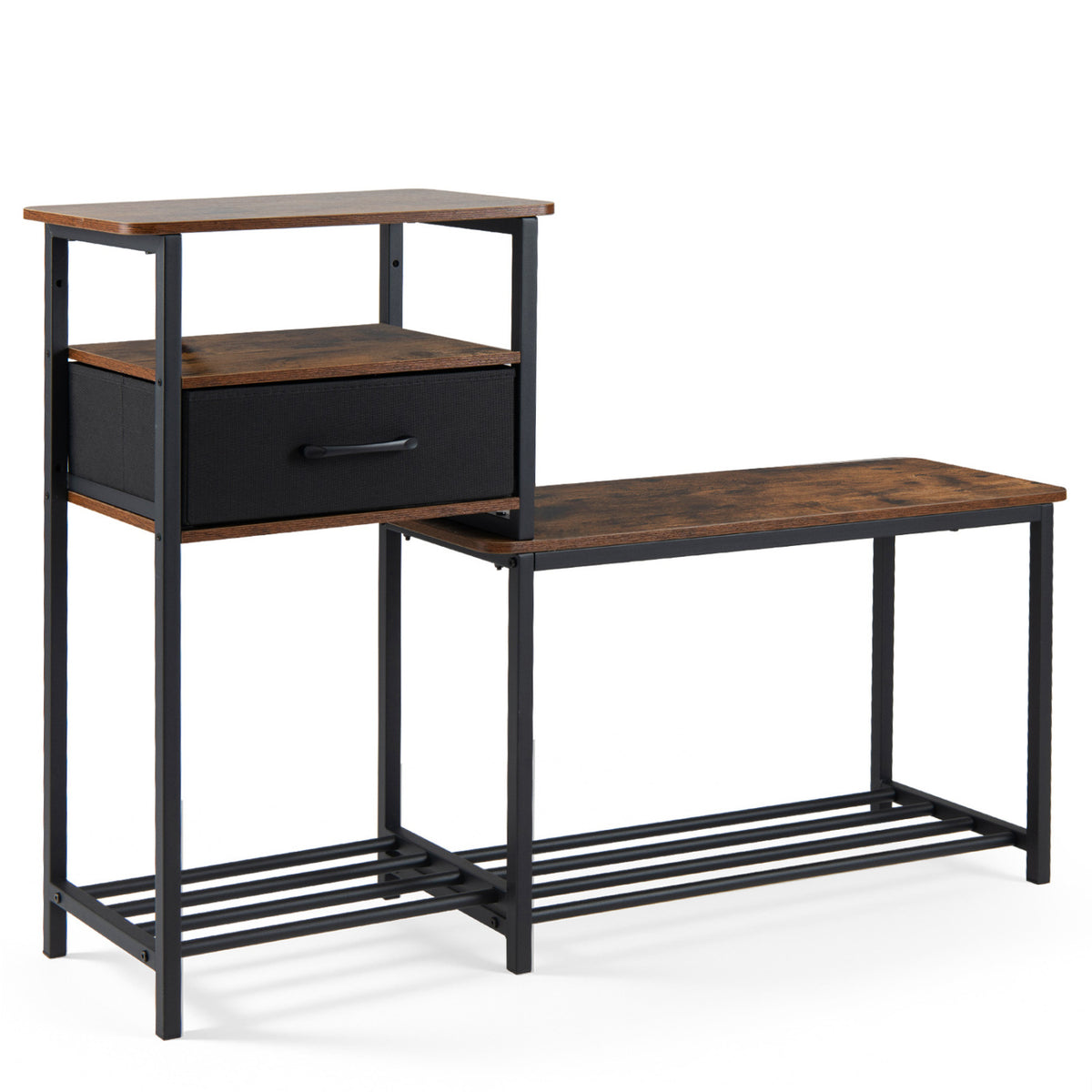 3-Tier Shoe Storage Rack Bench with Drawer and Metal Frame-Rustic Brown