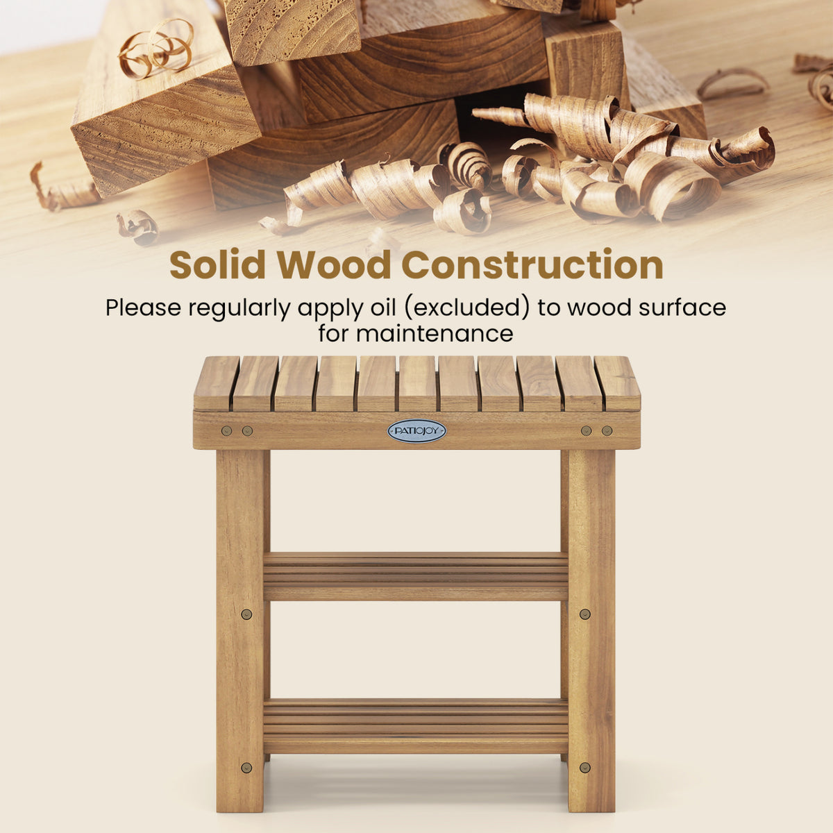 3-Tier Solid Wood Shoe Rack Bench with Slatted Shelves-S