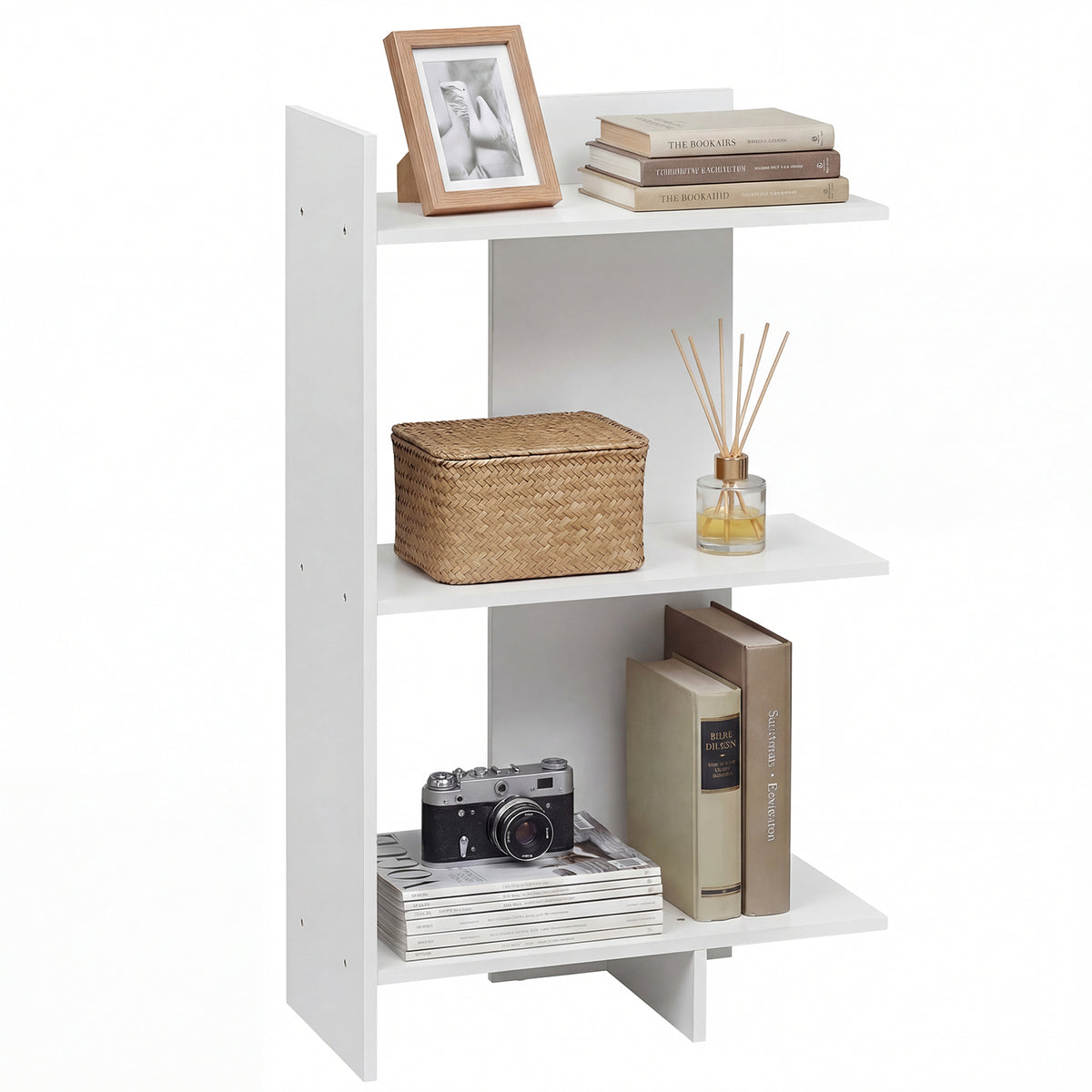 3 Tier Wooden Bookshelf with Anti-Tipping Kit-White