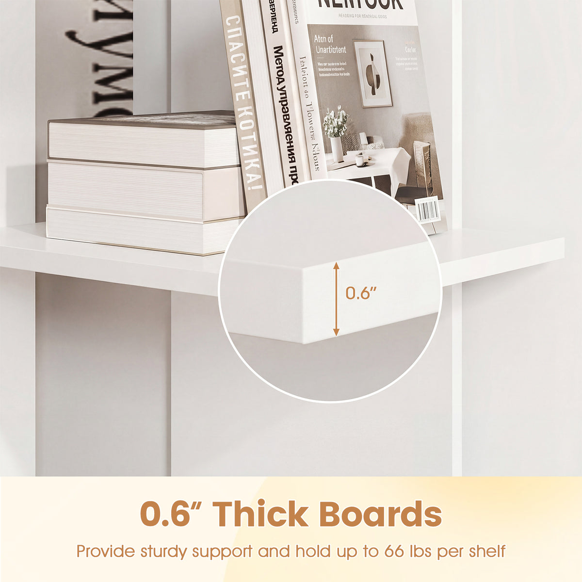 3 Tier Wooden Bookshelf with Anti-Tipping Kit-White