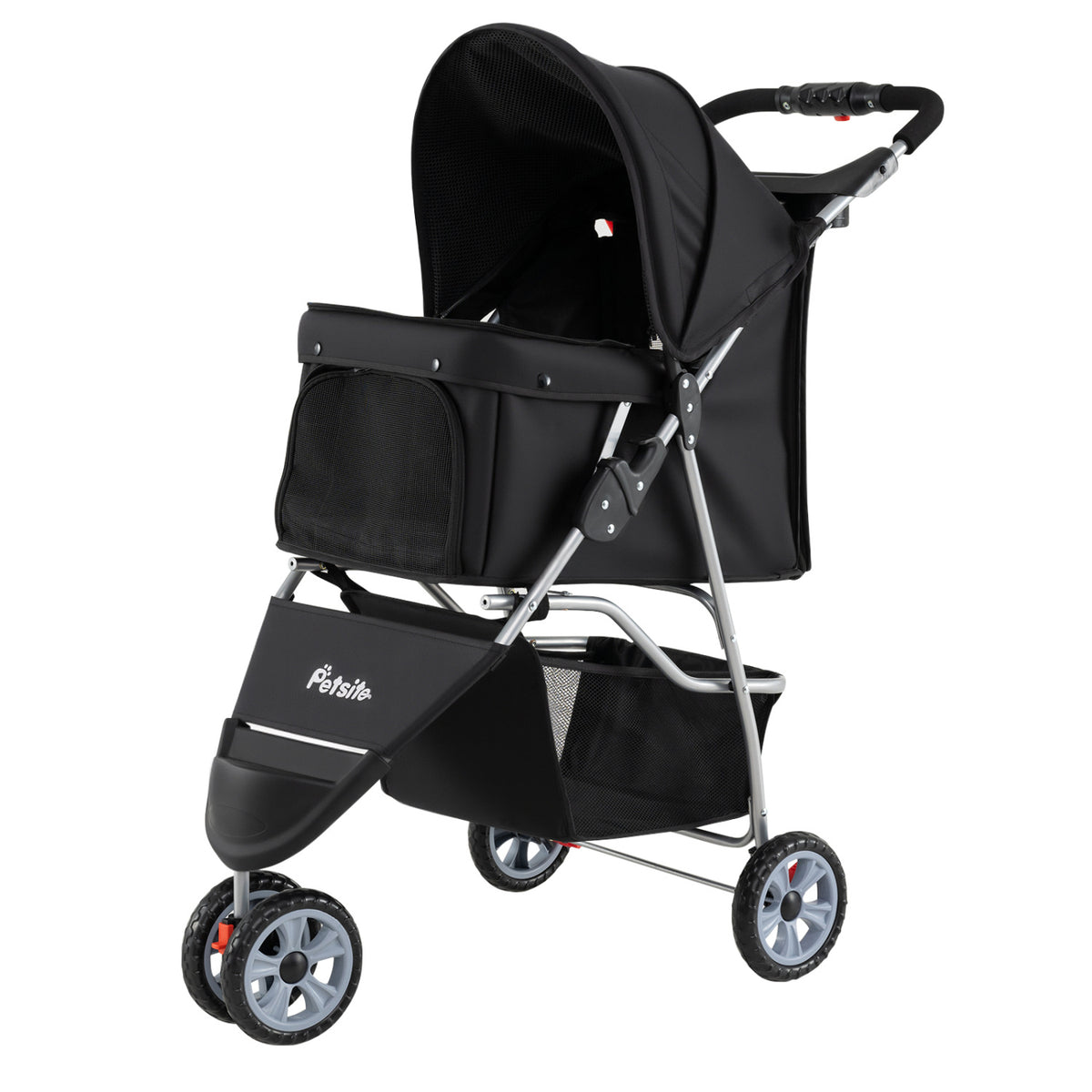 3 Wheel Pet Stroller for Small Dogs Cats up to 33 LBS-Black
