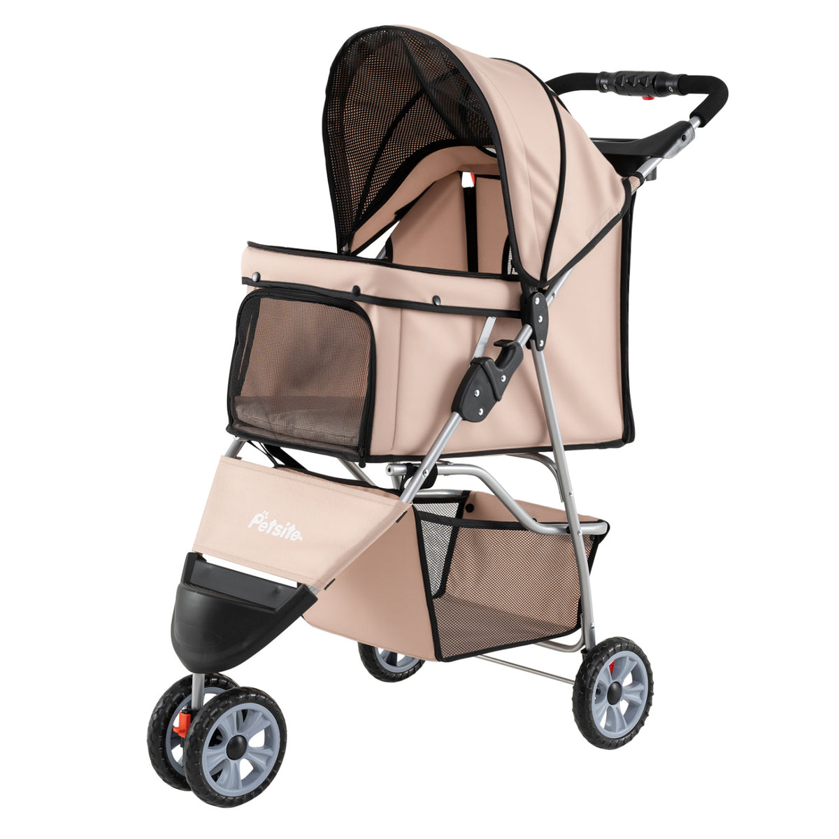 3 Wheel Pet Stroller for Small Dogs Cats up to 33 LBS-Beige