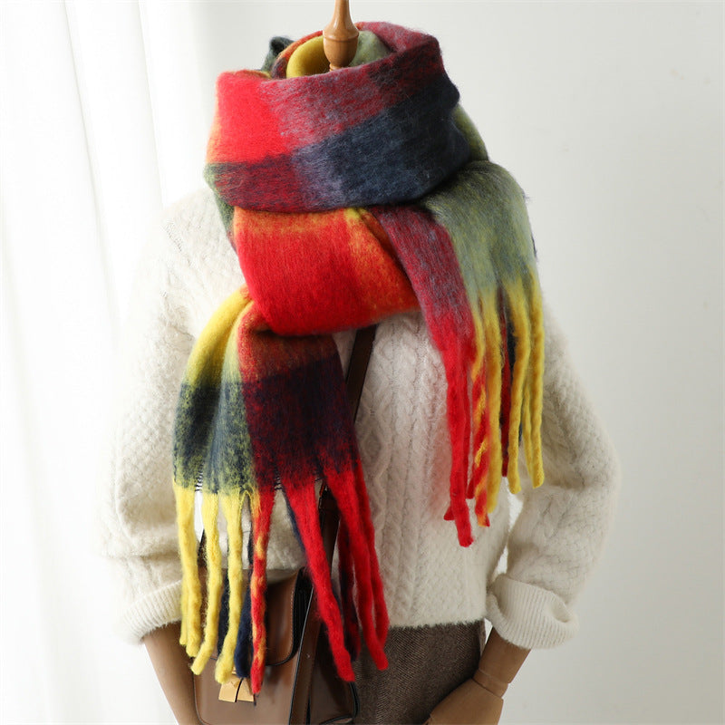 New Luxury Winter Soft Head Wraps Plaid Scarf Shawls Cashmere Warm Cashmere Scarves Rainbow For Women