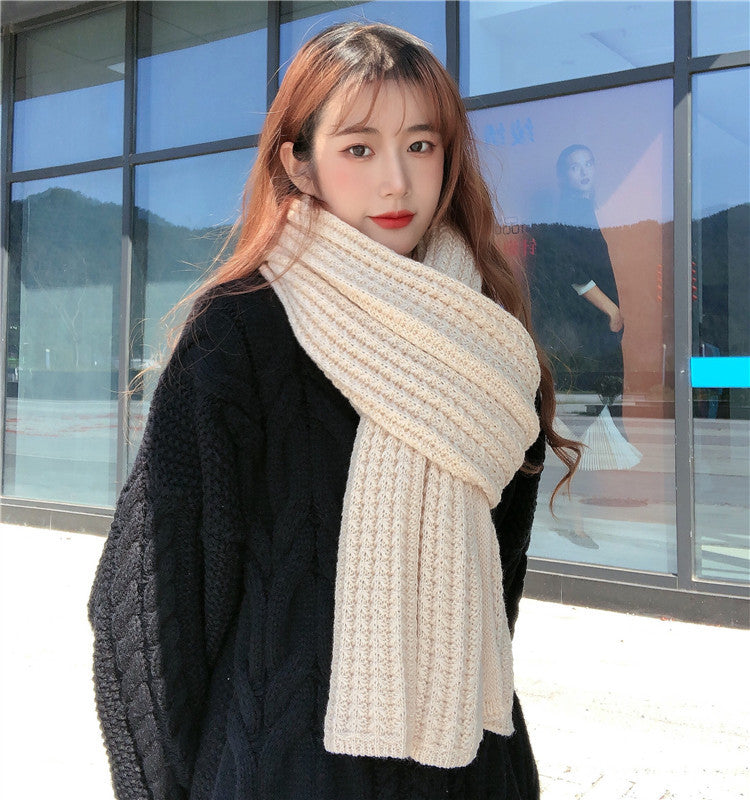 Winter Simple Soft Colorful Knitted Wool Scarf Solid Warm Scarves Lightweight Casual Couple Muffler Striped Elegant Hijab Cashmere Scarf Neck Scarf Christmas Gift For Women