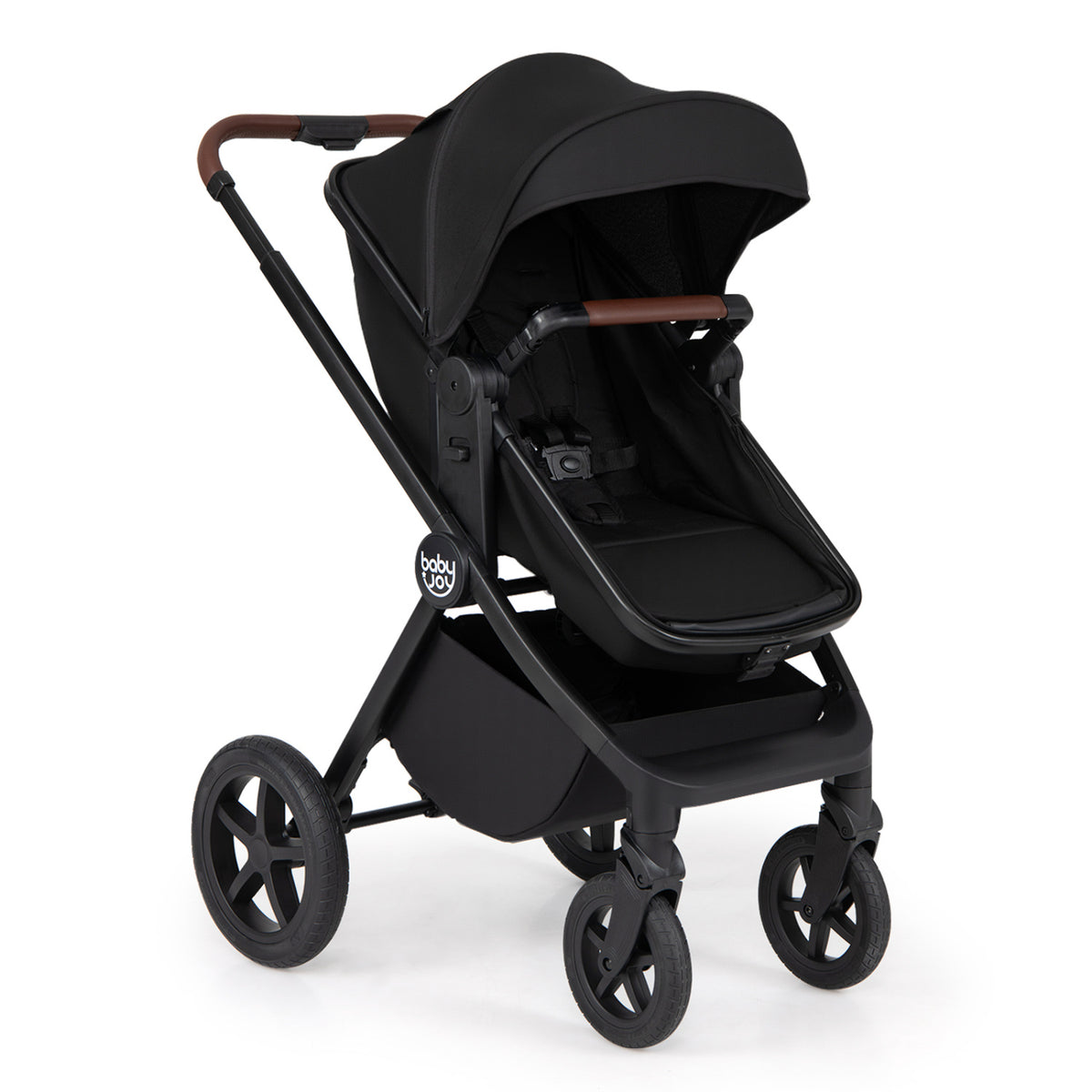 3-in-1 Convertible High Landscape Bassinet Stroller with Reversible Seat-Black