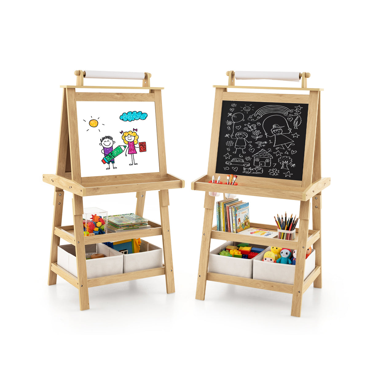 3-in-1 Double-Sided Storage Art Easel-Natural