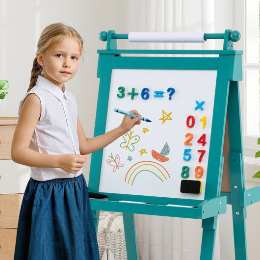 3-in-1 Double-sided Art Easel with Chalkboard and Magnetic Whiteboard-Green