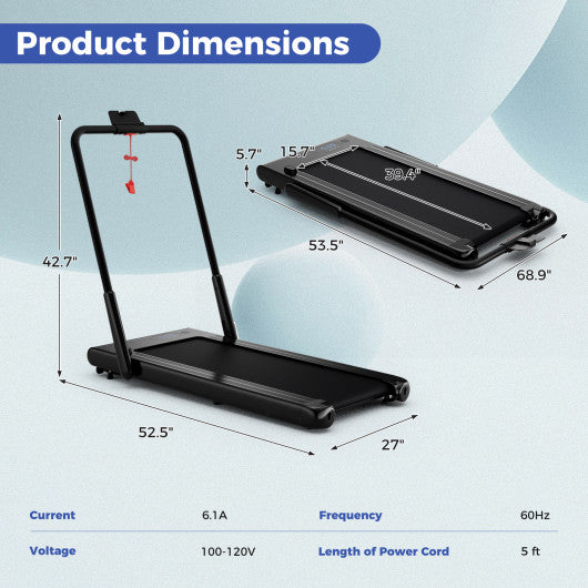 3-in-1 3HP Folding Treadmill with Smart Apps Remote Control and Speakers-Black