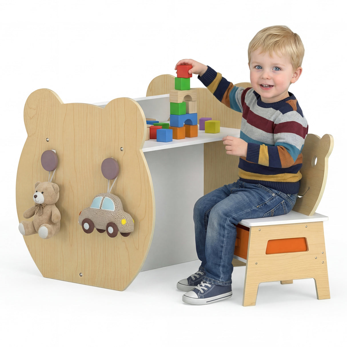 3-in-1 Kids Art Table and Chair with Storage and Reversible Whiteboard Chalkboard for Ages 3-10 Years Old-White