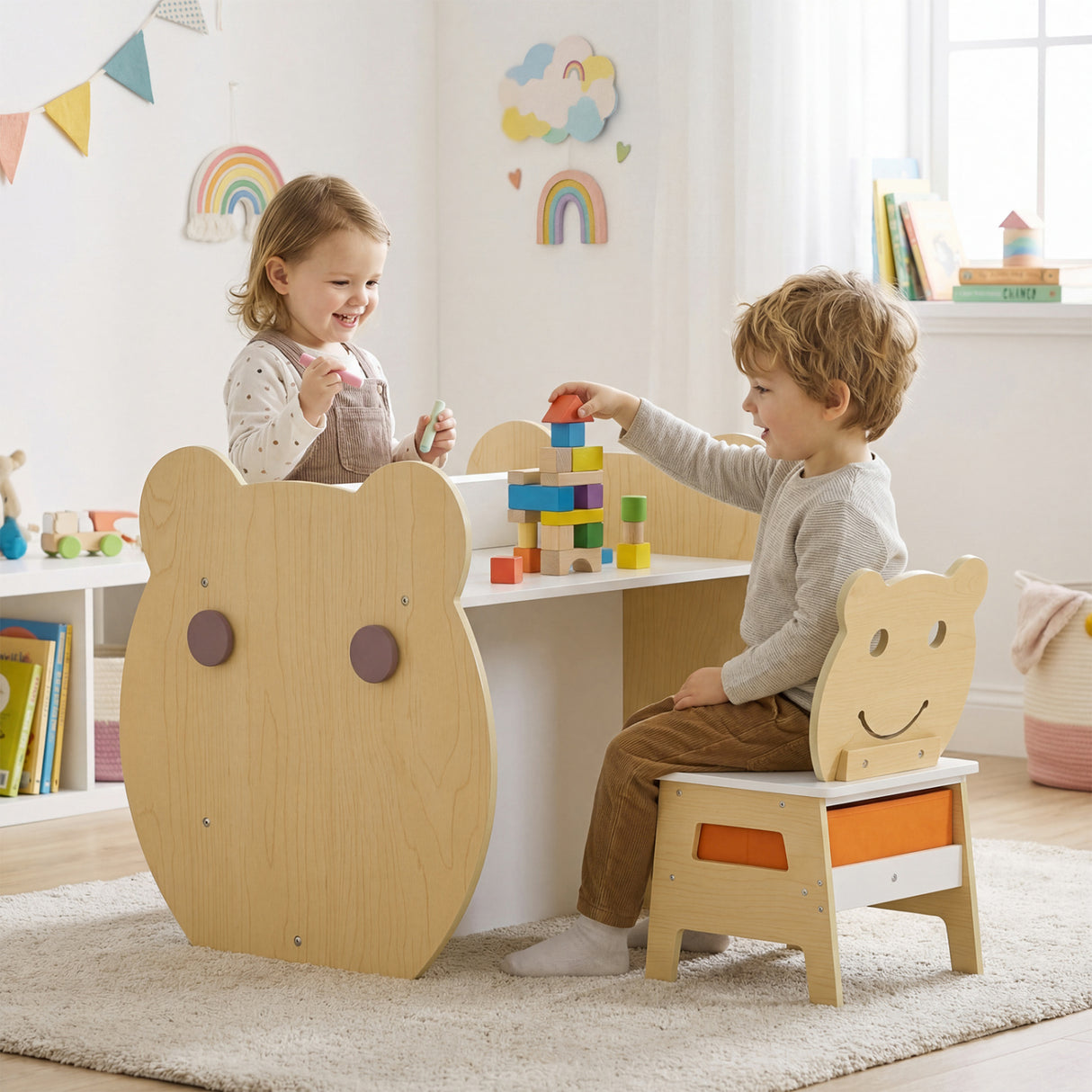 3-in-1 Kids Art Table and Chair with Storage and Reversible Whiteboard Chalkboard for Ages 3-10 Years Old-White