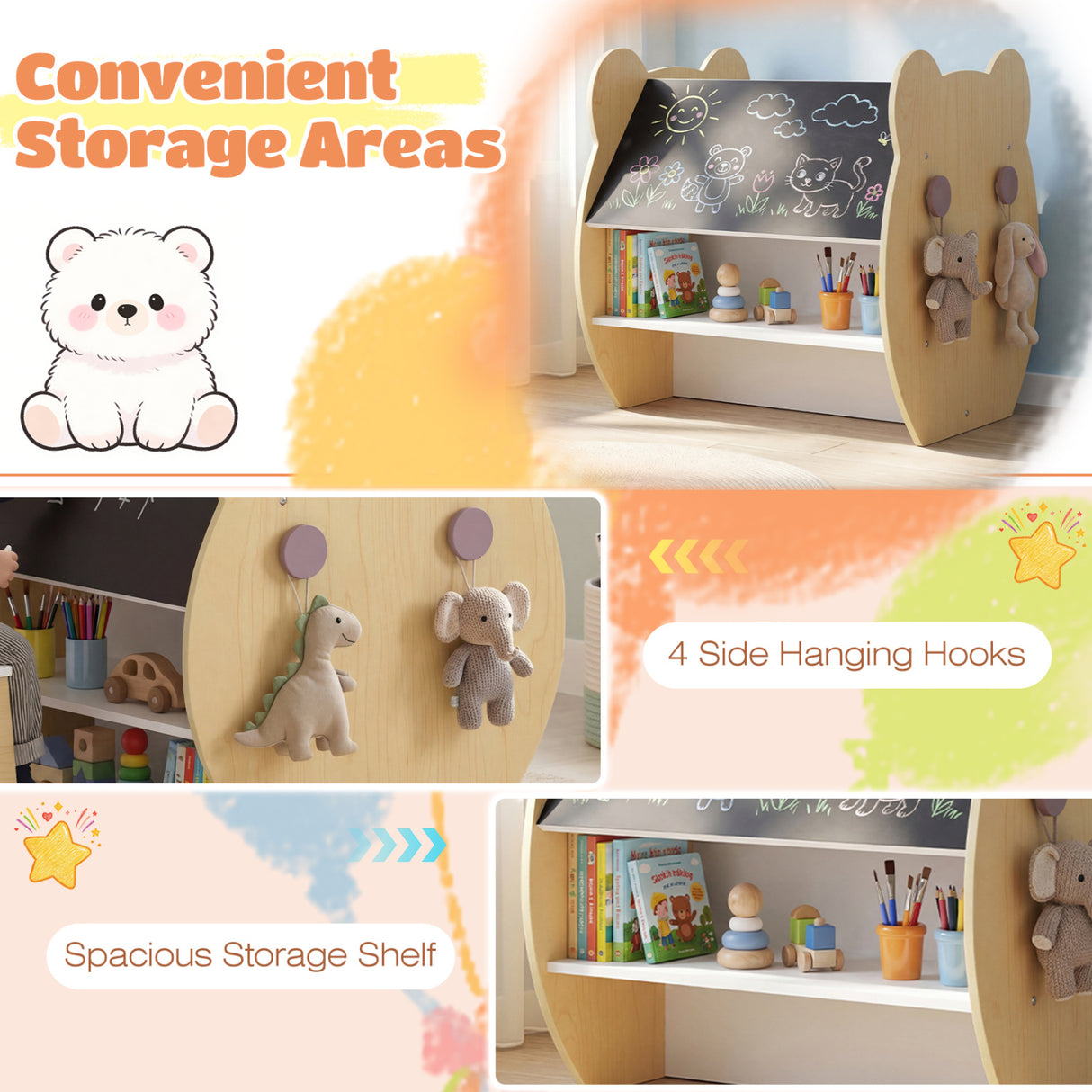 3-in-1 Kids Art Table and Chair with Storage and Reversible Whiteboard Chalkboard for Ages 3-10 Years Old-White